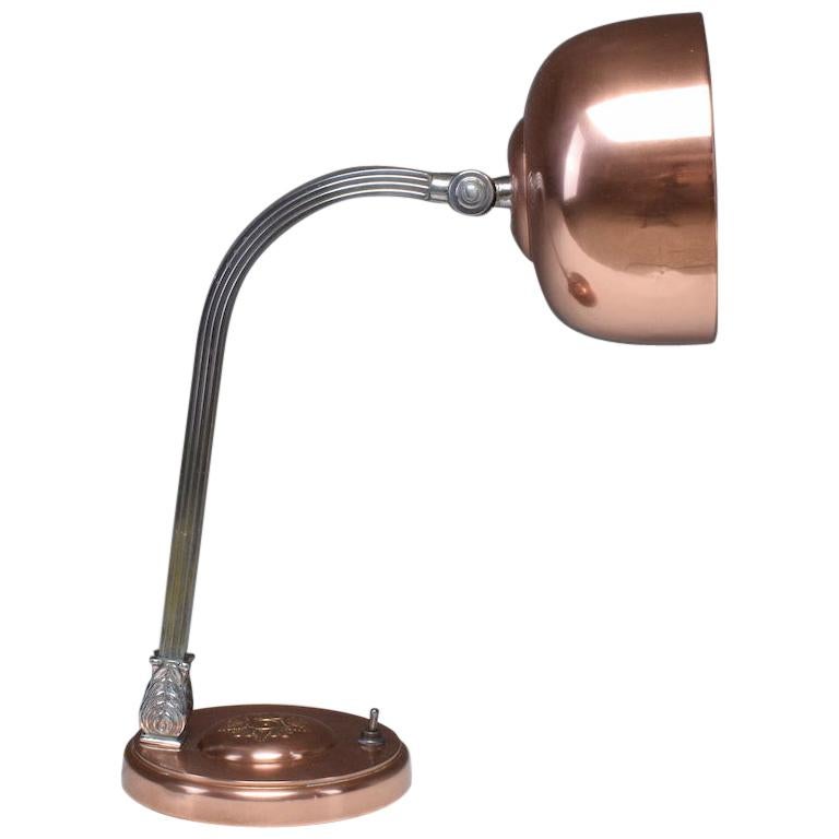 French Art Deco Copper Brass Table Lamp, 1930s In Good Condition In Paris, FR