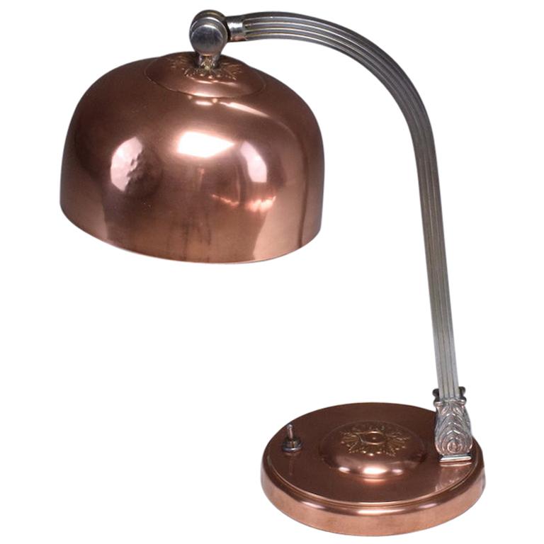 French Art Deco Copper Brass Table Lamp, 1930s