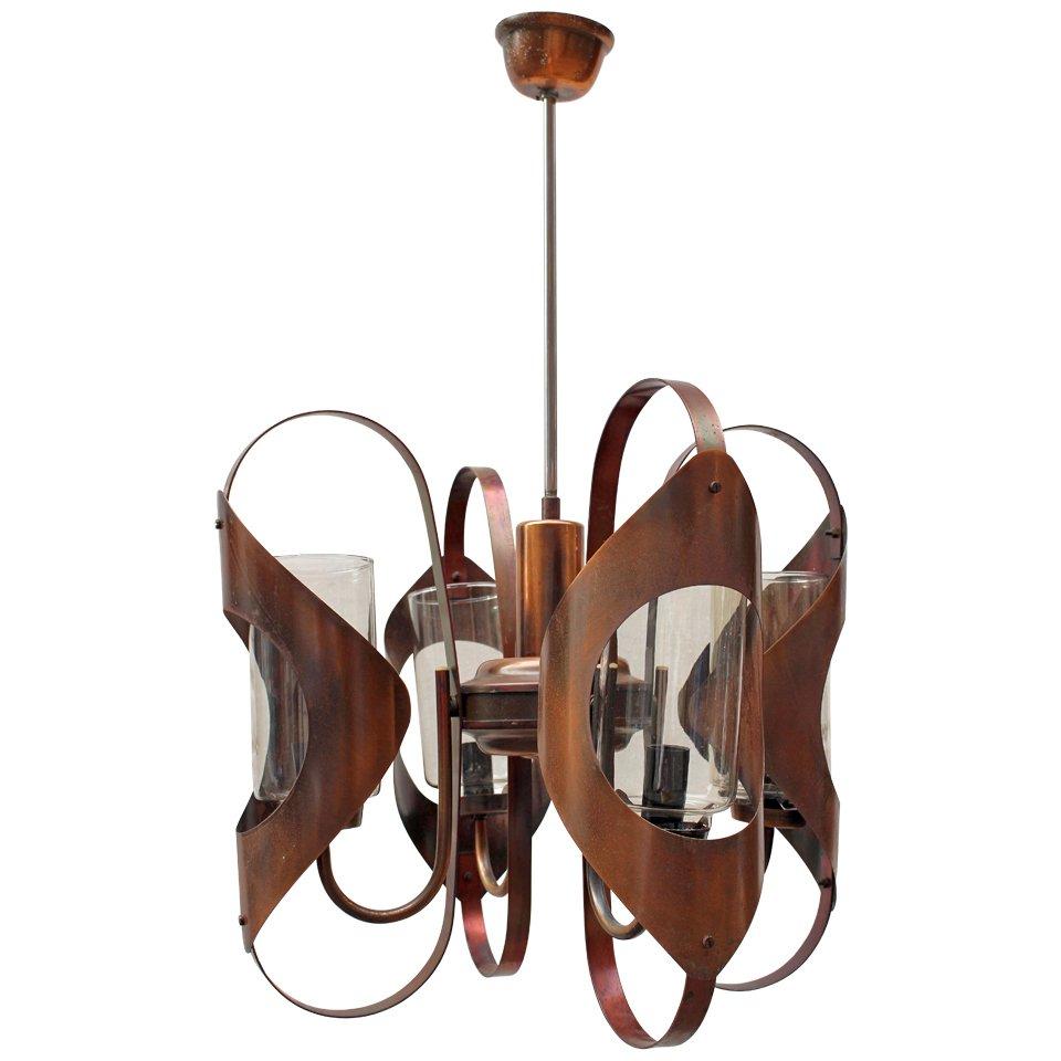 French Art Deco Copper Chandelier For Sale