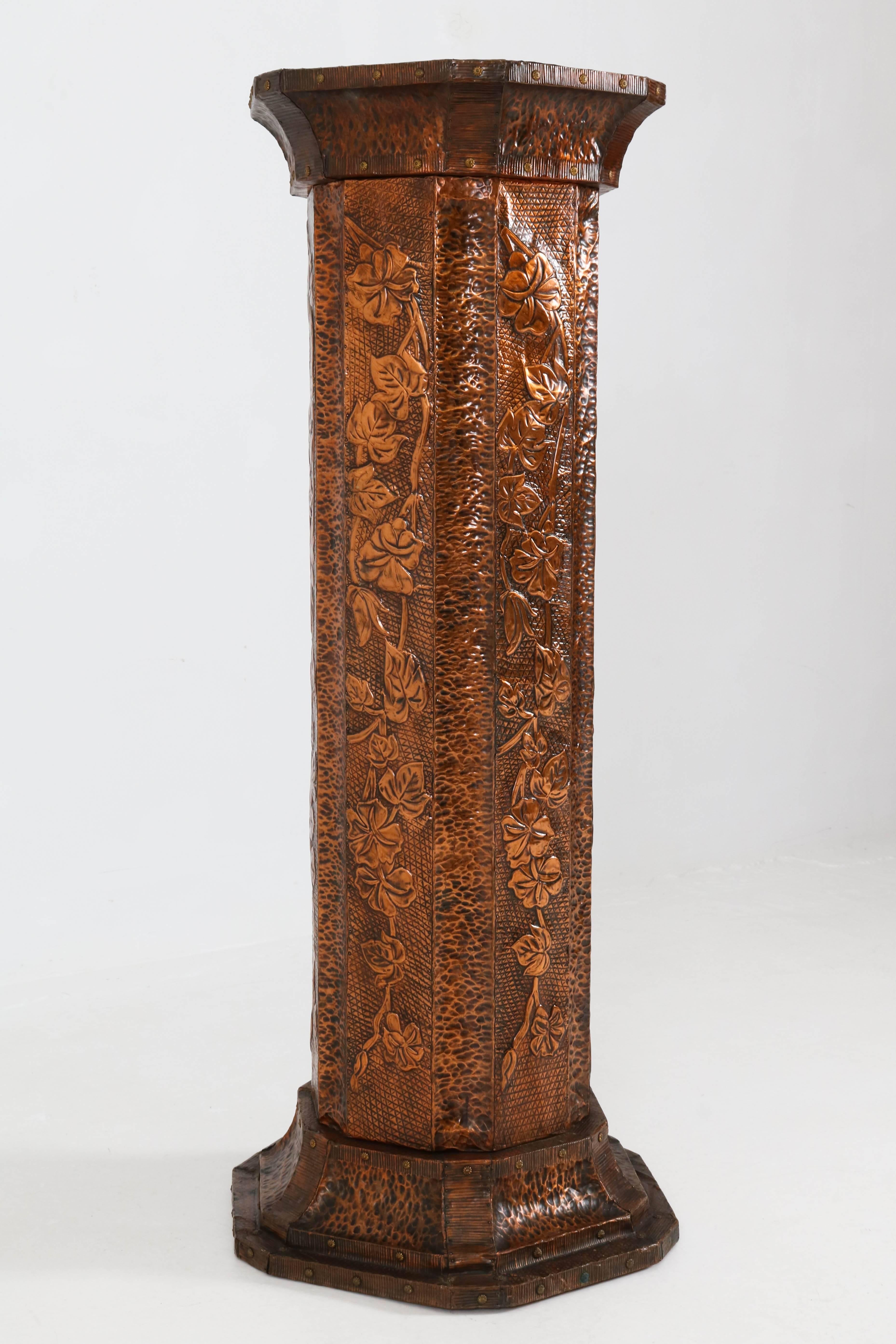 Mid-20th Century French Art Deco Copper Pedestal with Flowers, 1930s