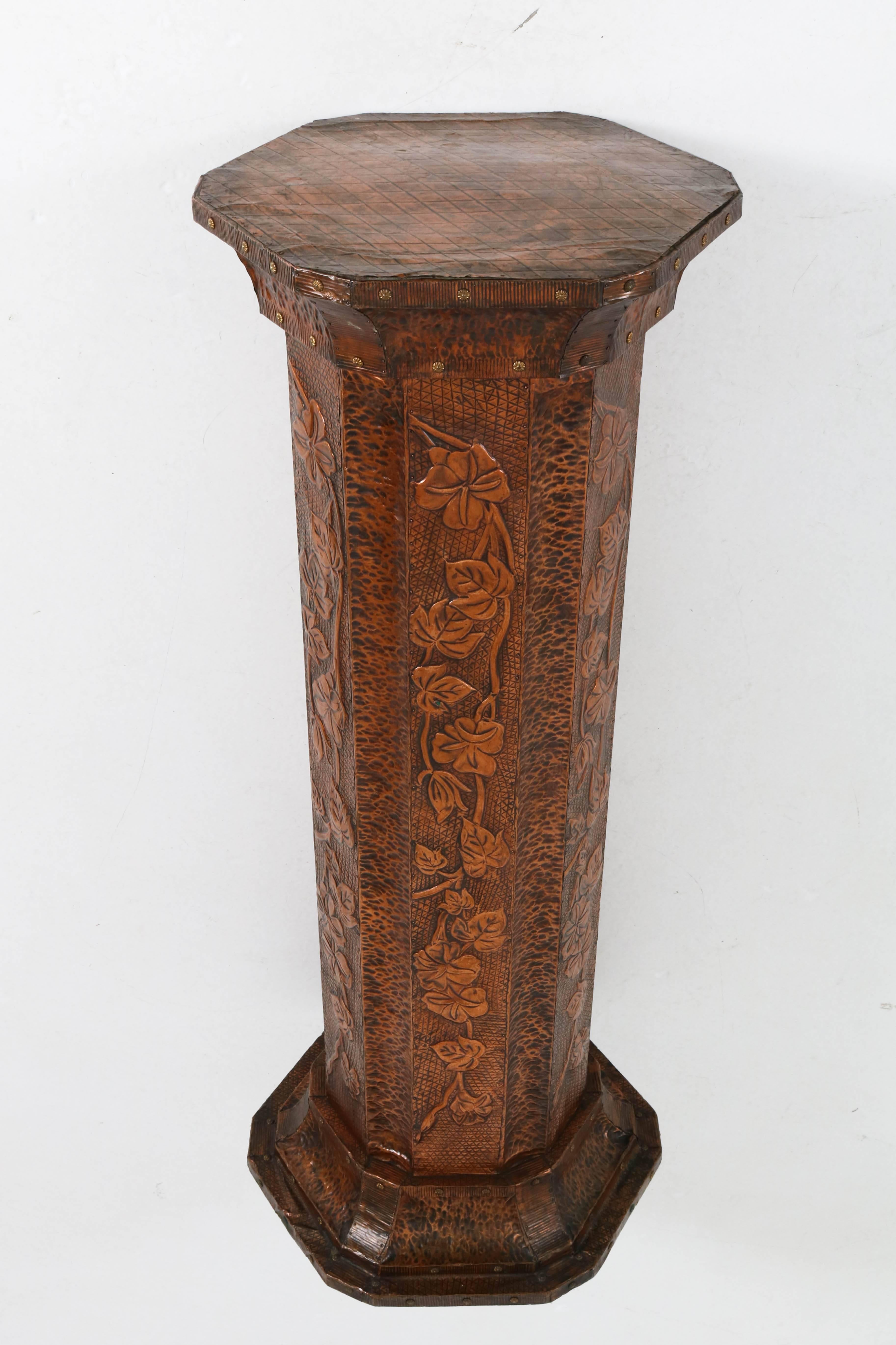 French Art Deco Copper Pedestal with Flowers, 1930s 2