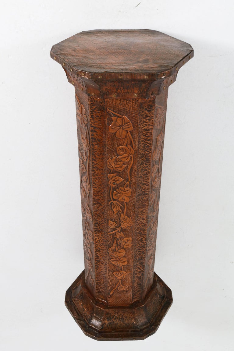 French Art Deco Copper Pedestal with Flowers, 1930s at 1stDibs