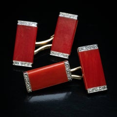 French Art Deco Coral and Diamond Double Cufflinks Ref: 798412