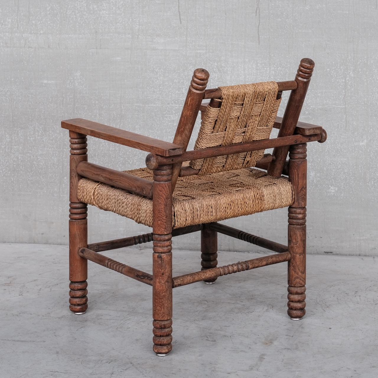 Fauteuil Art Déco français en cordon et chêne attribué à Charles Dudouyt en vente 3