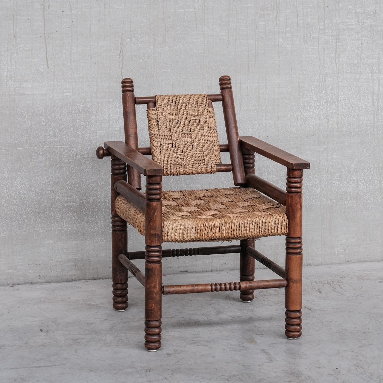 French Art Deco Cord and Oak Armchair Attr. to Charles Dudouyt For Sale 1