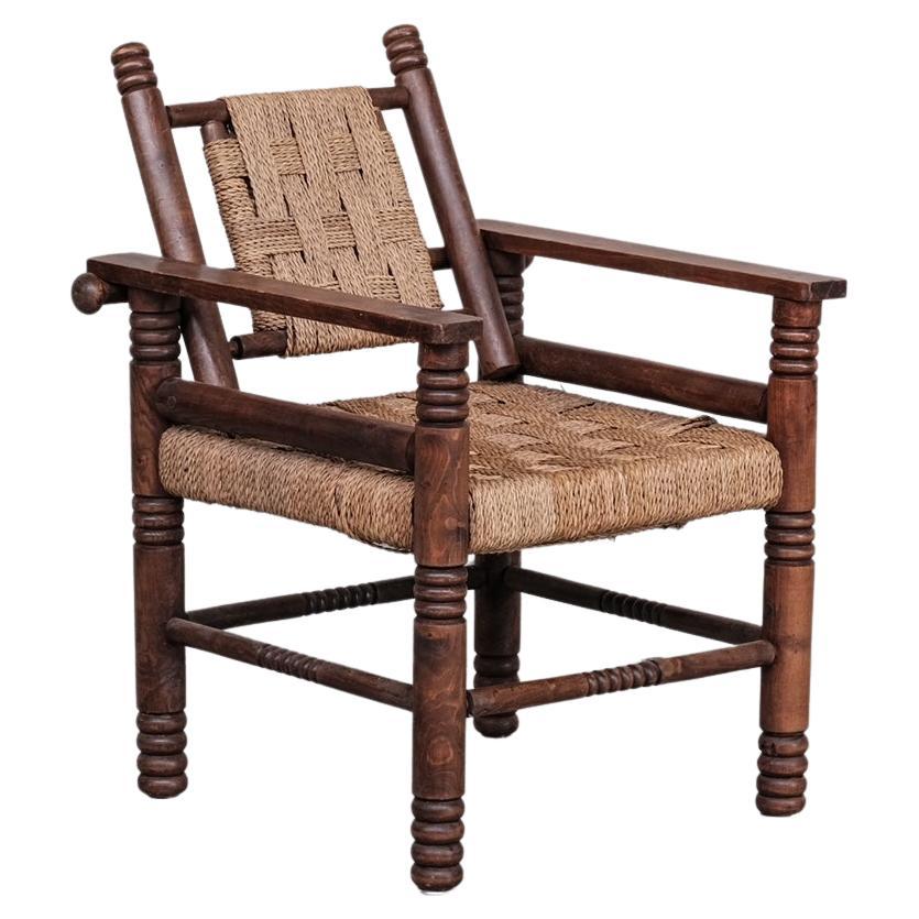 French Art Deco Cord and Oak Armchair Attr. to Charles Dudouyt For Sale