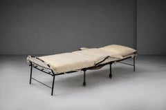 French Art Deco country deck chair in iron with fabric cushions