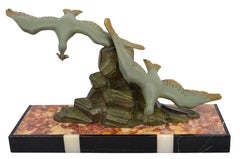 French Art Deco Couple of Seagulls Sculpture 1930s