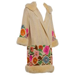 French Art Deco Couture Ivory Wool and  Silk Floral Flapper Coat, 1920s