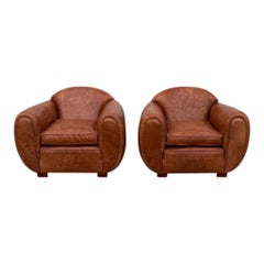 Fauteuils club en cuir de vachette Art Déco, Circa 1930