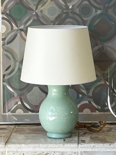 French Art Deco Cracked Ceramic Lamp with Custom Parchment Paper Shade