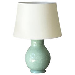 Lampada francese Art Deco in ceramica screpolata con paralume in carta pergamena personalizzato