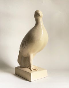 French Art Deco Crackle Ceramic Bird Sculpture by Robert Lallemant & J Martel