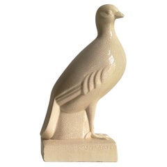 French Art Deco Crackle Ceramic Bird Sculpture by Robert Lallemant & J Martel