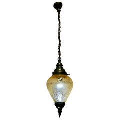 French Art Deco Crackle Glass Hanging Pendant Light