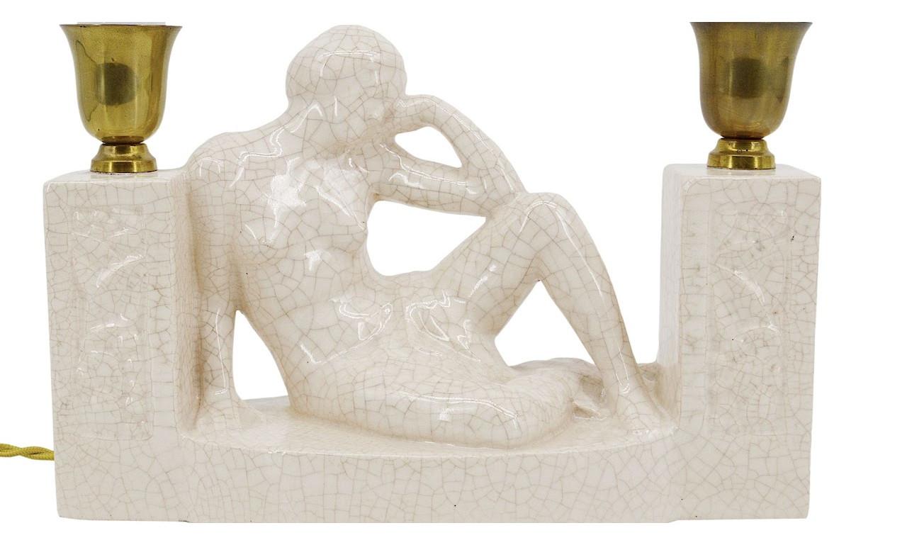 Français Lampe de table Art déco française en céramique à glaçure craquelée ou céramique Ceres, 1920 en vente