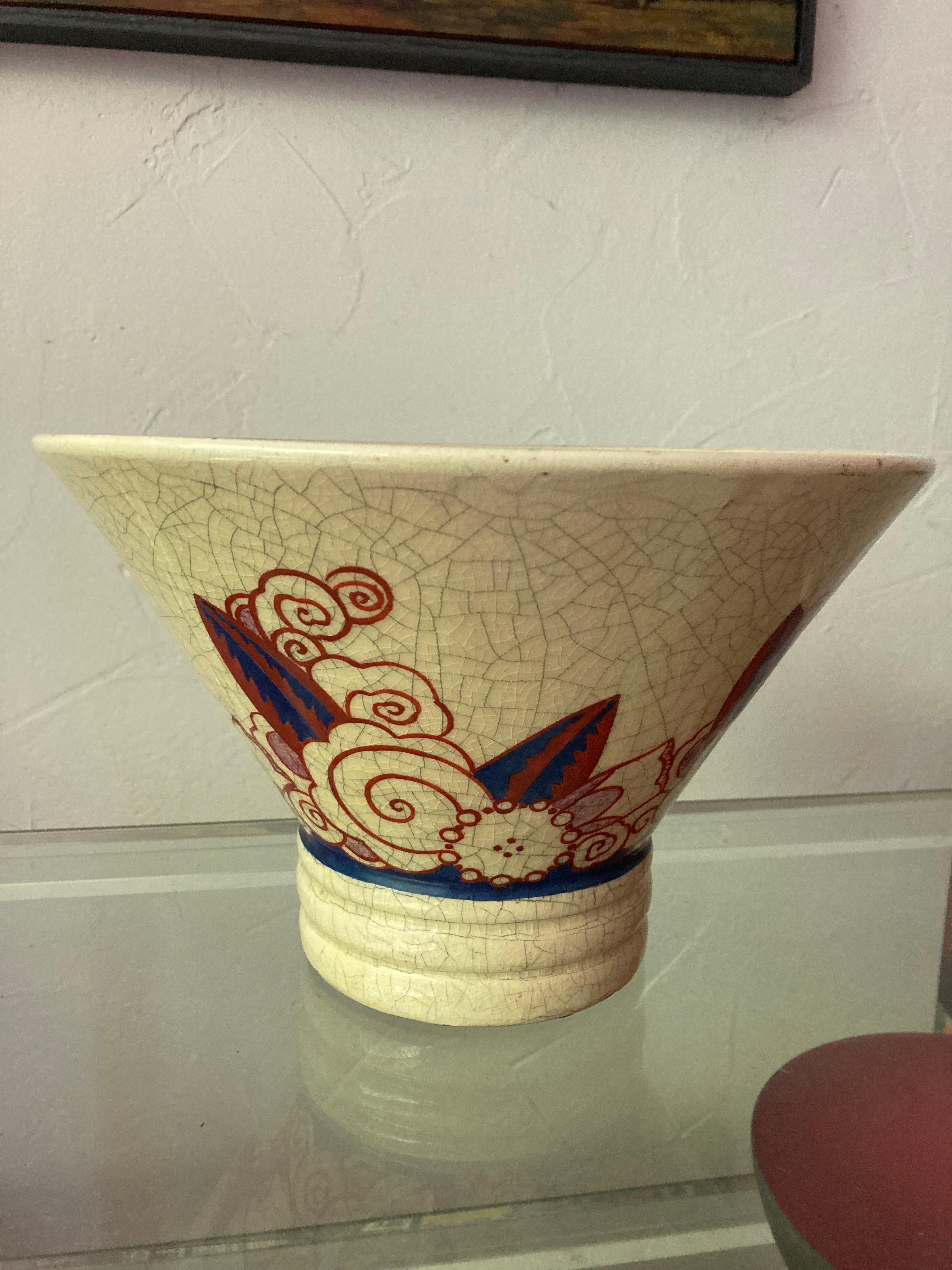 French Art Deco Crackled Ceramic Bowl by Jacques Adnet, Company Lusca, 1925 For Sale 5