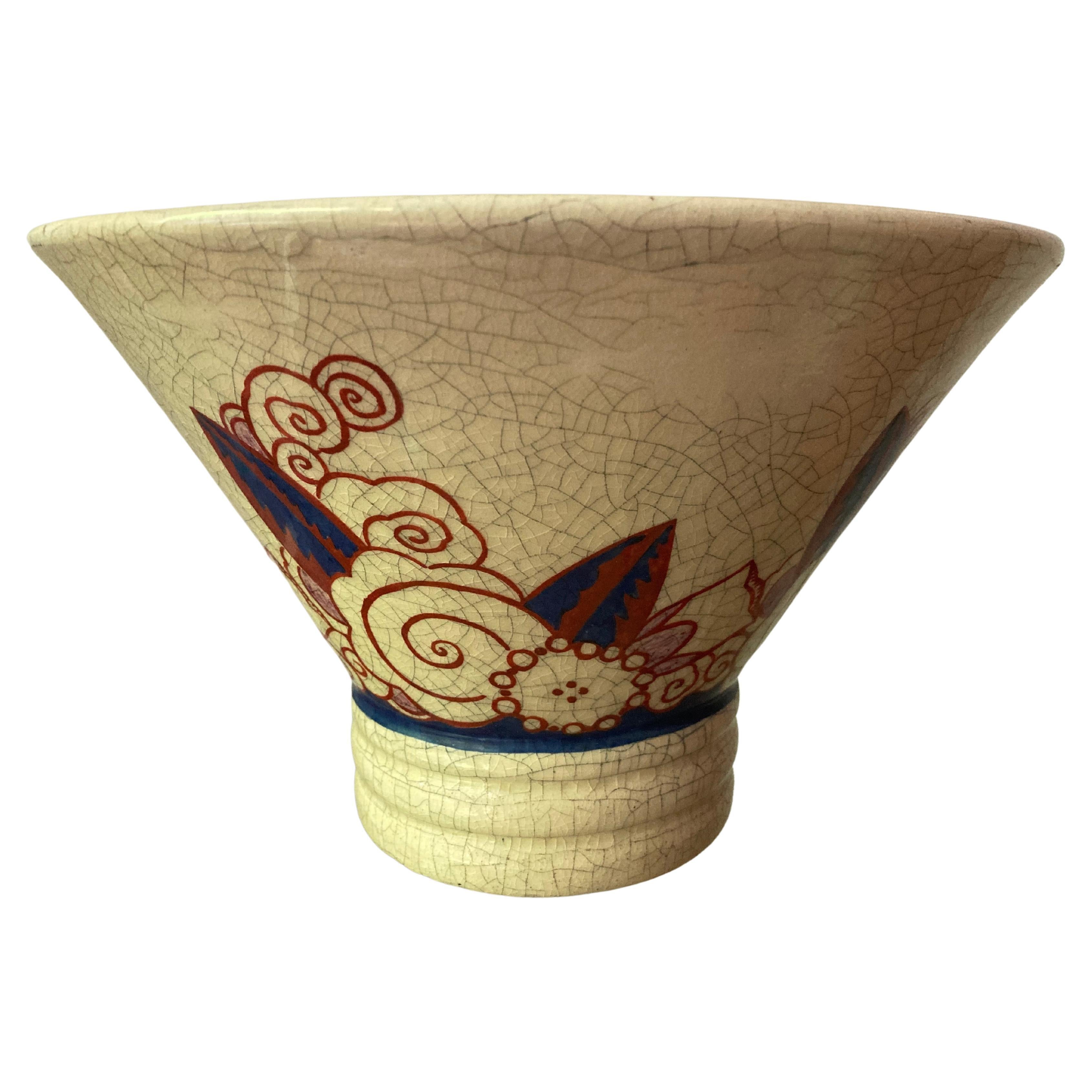 Glazed French Art Deco Crackled Ceramic Bowl by Jacques Adnet, Company Lusca, 1925 For Sale