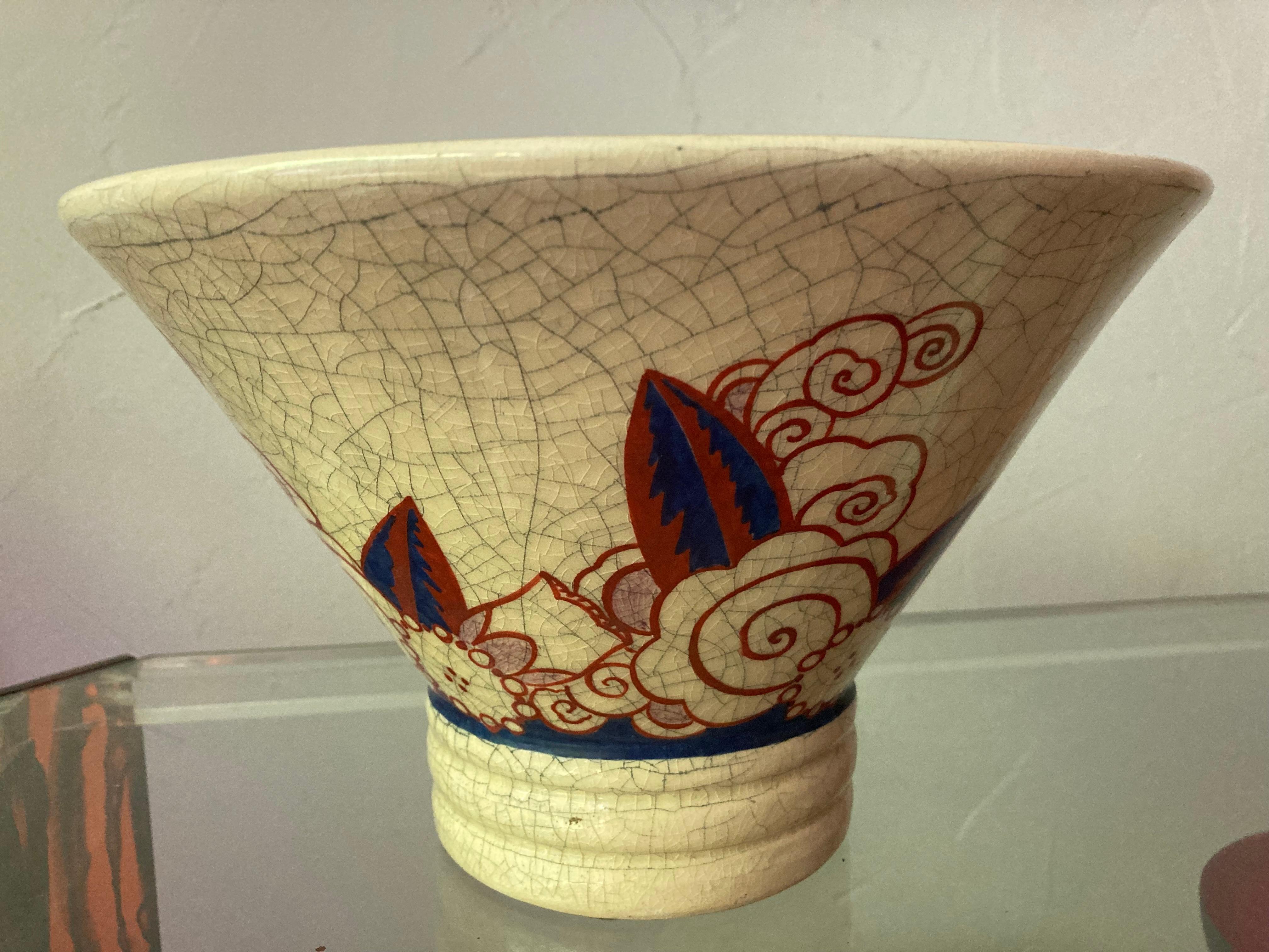 French Art Deco Crackled Ceramic Bowl by Jacques Adnet, Company Lusca, 1925 For Sale 3