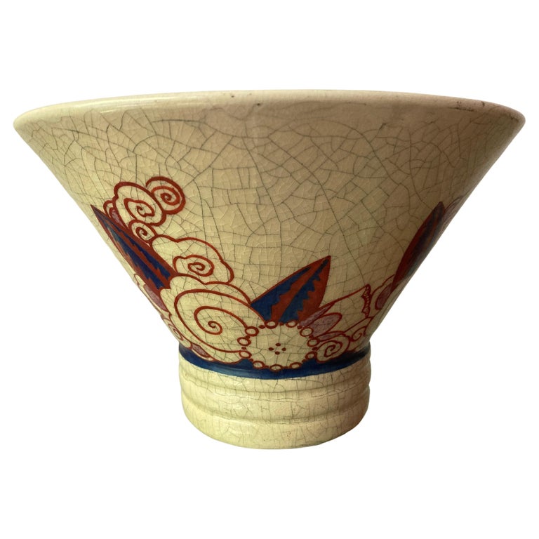 French Art Deco Crackled Ceramic Bowl by Jacques Company Lusca