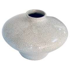 French Art Deco Crackled Ceramic Vase, White with Delicate Crazing, 20th Century