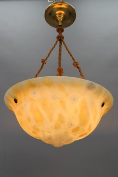 French Art Deco Cream Color Alabaster Pendant Light Fixture, circa 1930s