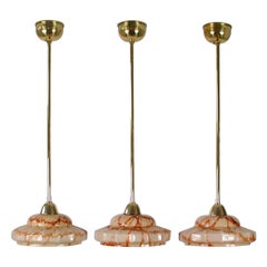 French Art Deco Cream Opaline Glass and Brass Pendants, 1930s-1940s, Set of 3