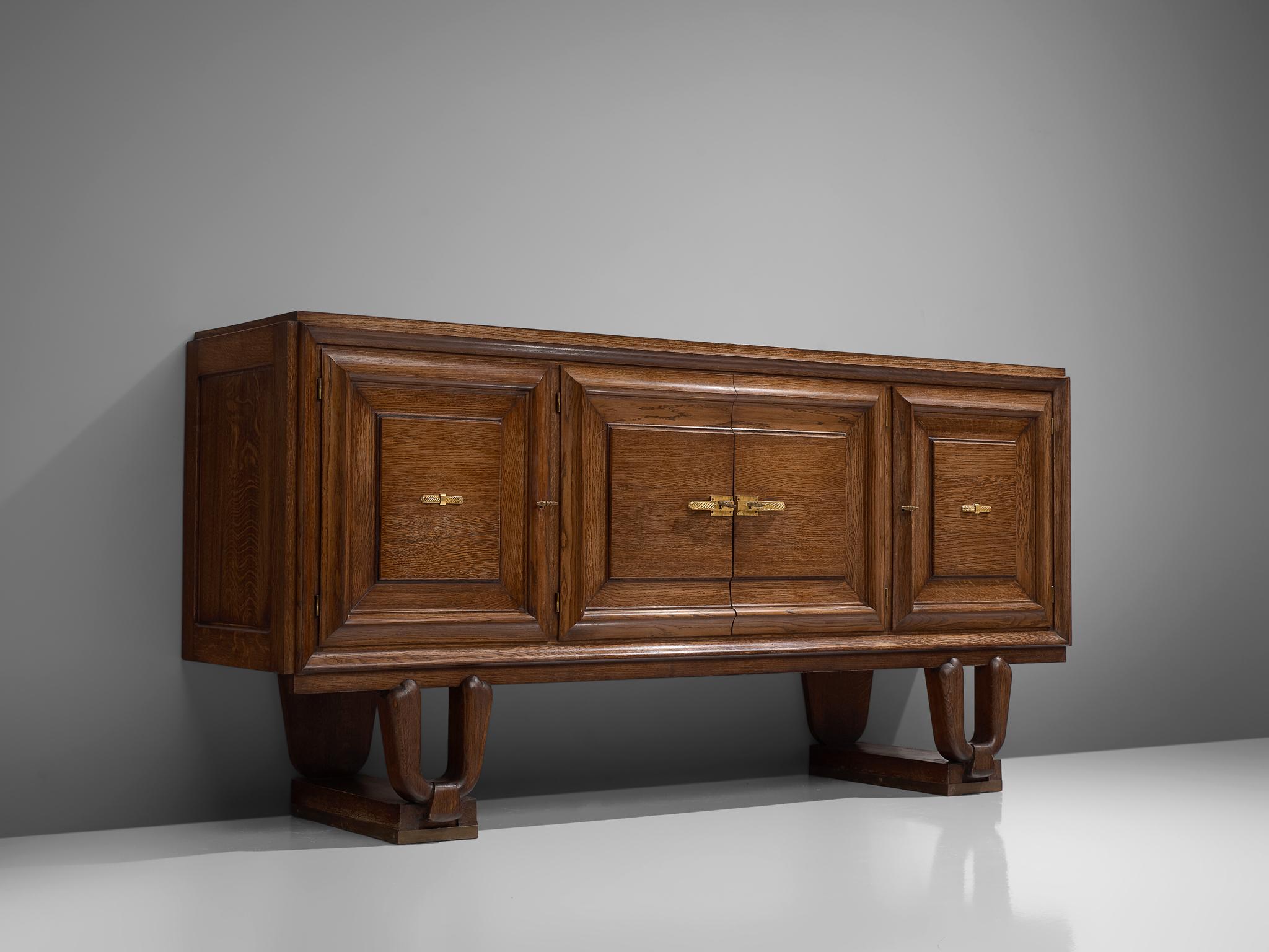 French Art Deco Credenza in Darkened Oak In Good Condition In Waalwijk, NL