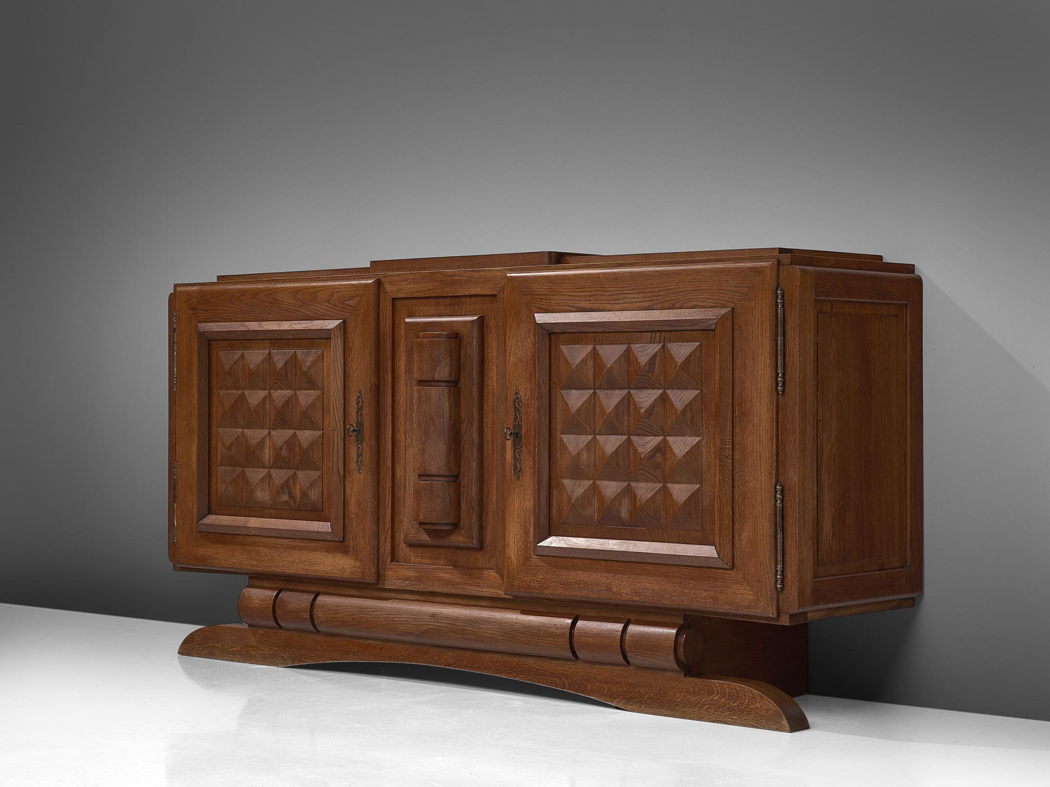 French Art Deco Credenza in Stained Oak In Good Condition In Waalwijk, NL
