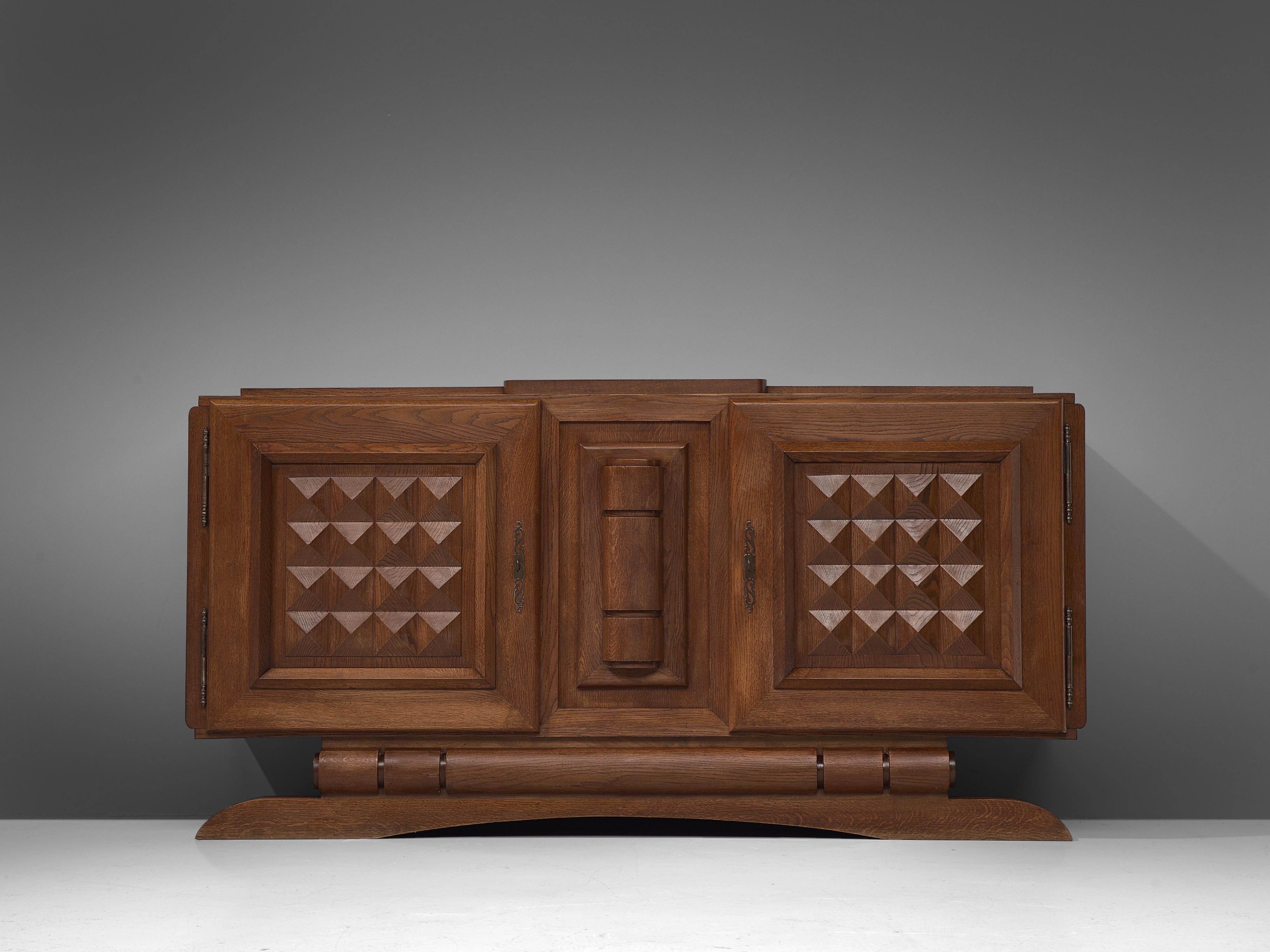 French Art Deco Credenza in Stained Oak In Good Condition In Waalwijk, NL
