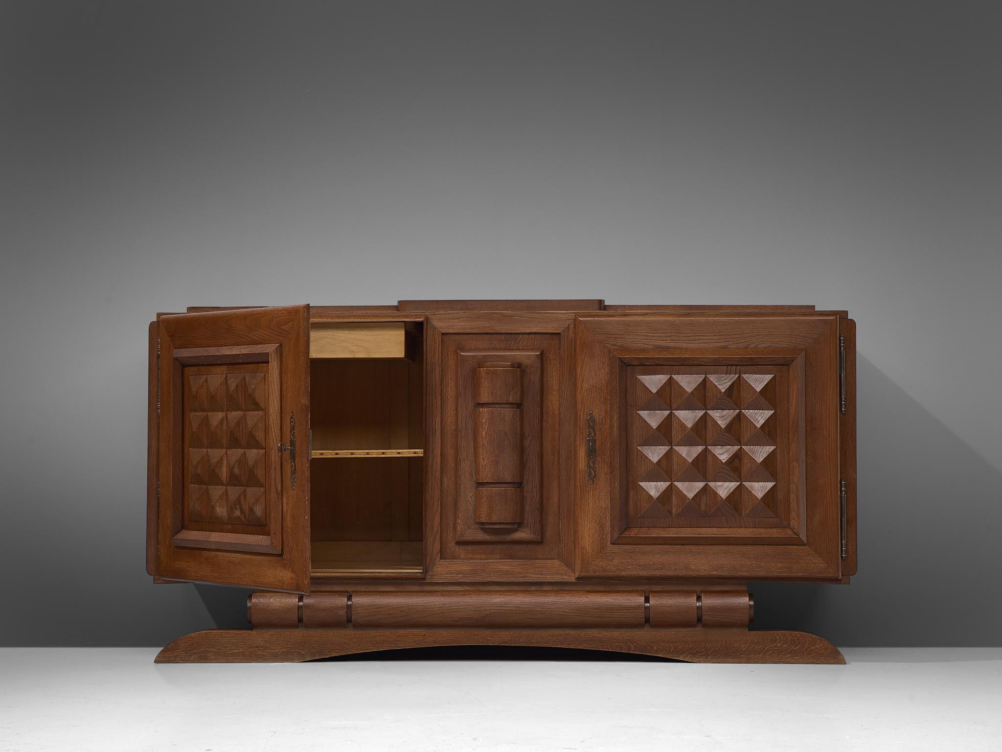 Mid-20th Century French Art Deco Credenza in Stained Oak