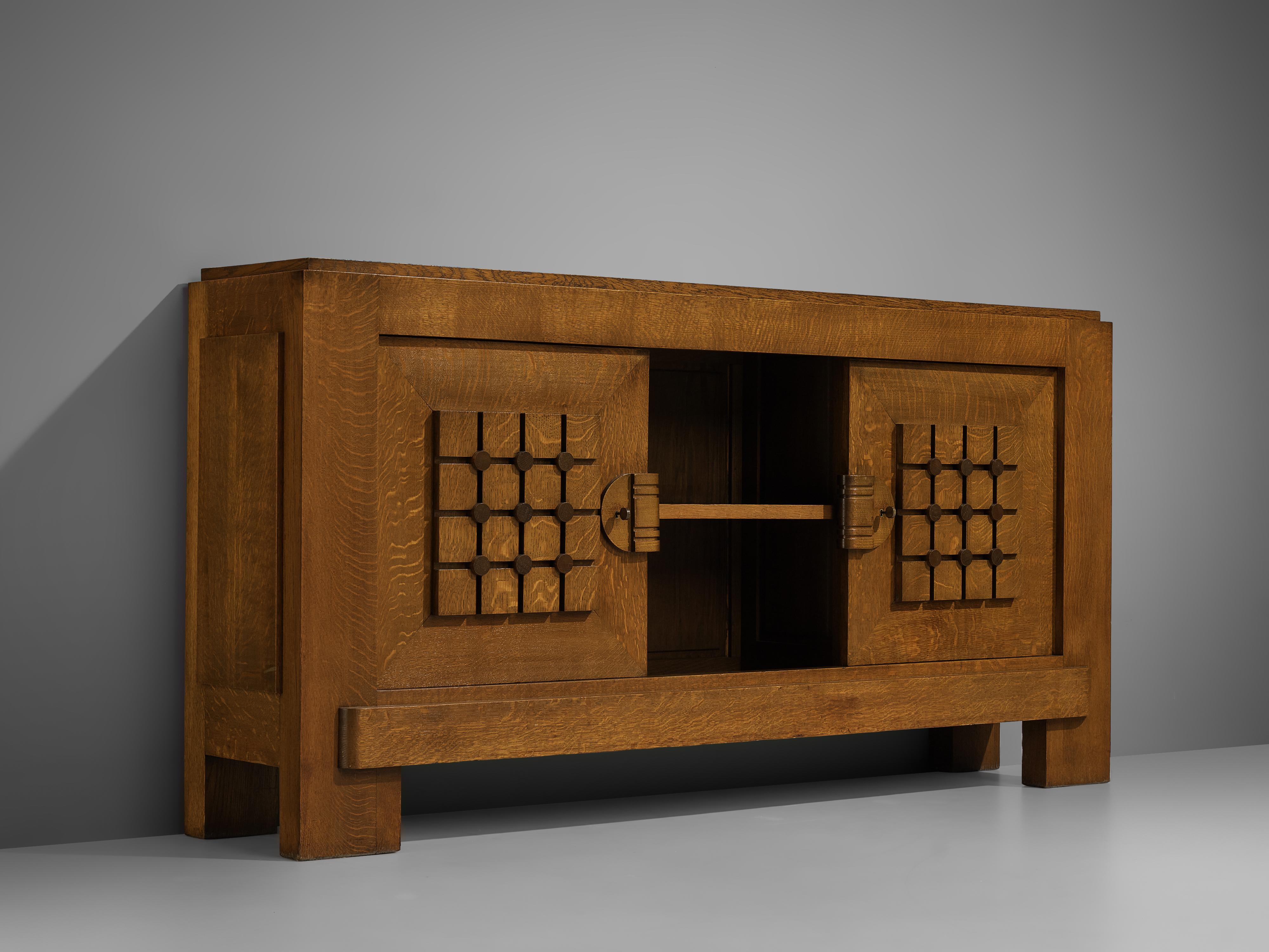 Mid-20th Century French Art Deco Credenza in Stained Oak