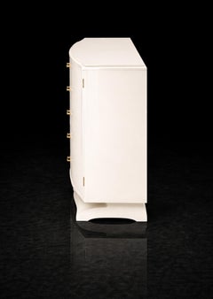 French Art Deco Credenza, Off-White Lacquer & Copper, 1940s