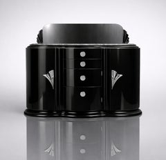 French Art Deco Credenza Sideboard with Mirror – Black Lacquer, 20th Century