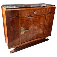 French Art Deco credenza with inlay details and marble top