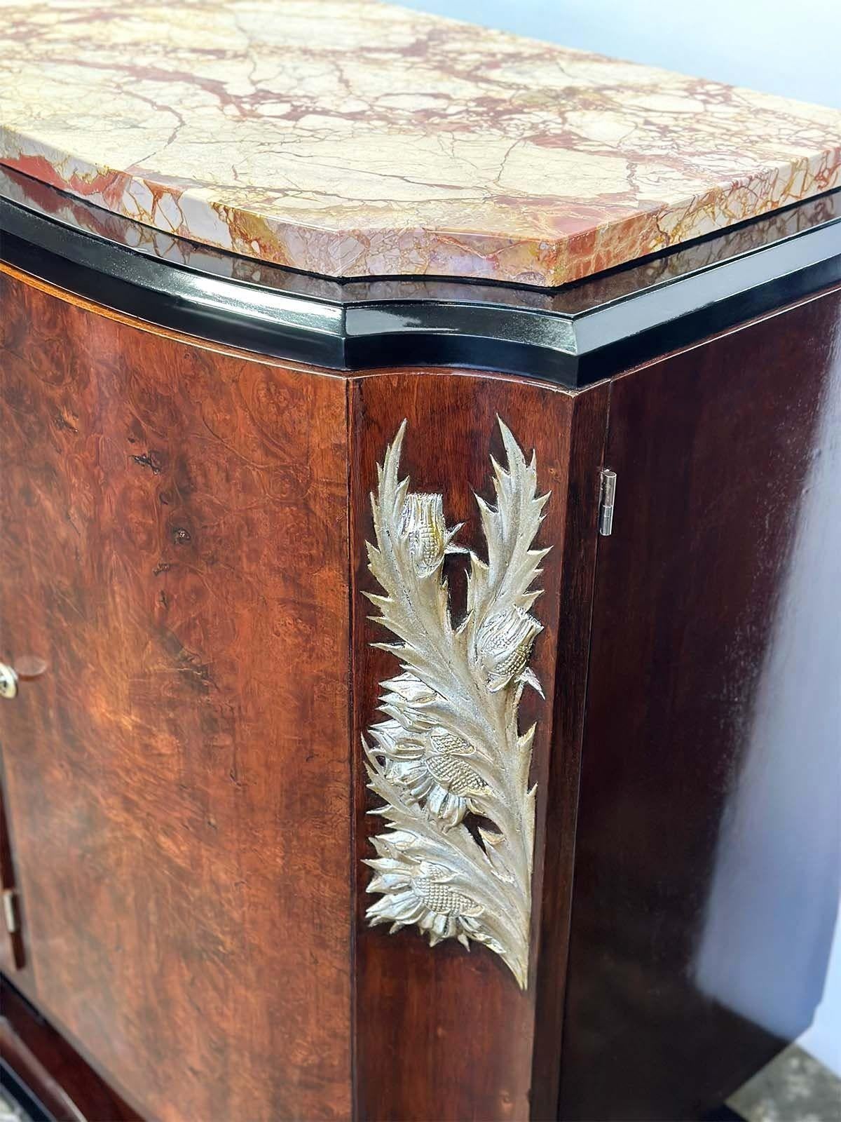French Art Deco Credenza with Marble Top, c. 1920's In Good Condition For Sale In Los Angeles, CA