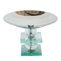 French Art Deco Crystal and Chrome Compote