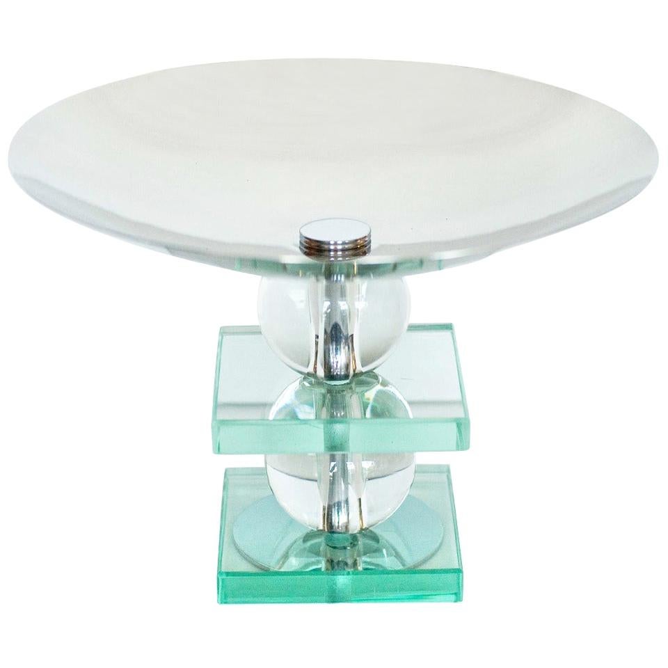 French Art Deco Crystal and Chrome Compote For Sale