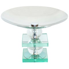 French Art Deco Crystal and Chrome Compote