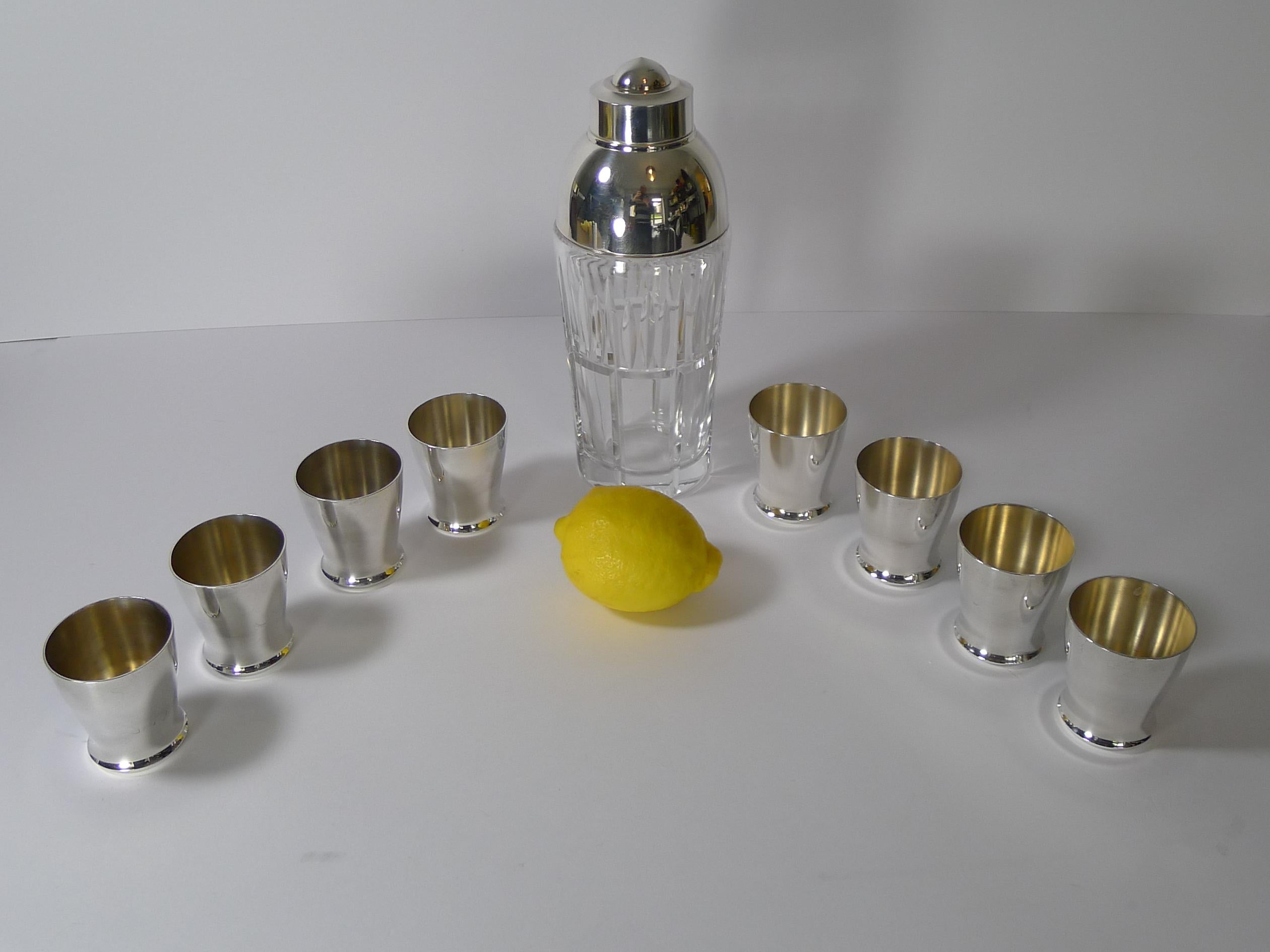 French Art Deco Crystal and Silver Plated Cocktail Shaker / Set by St. Medard 12