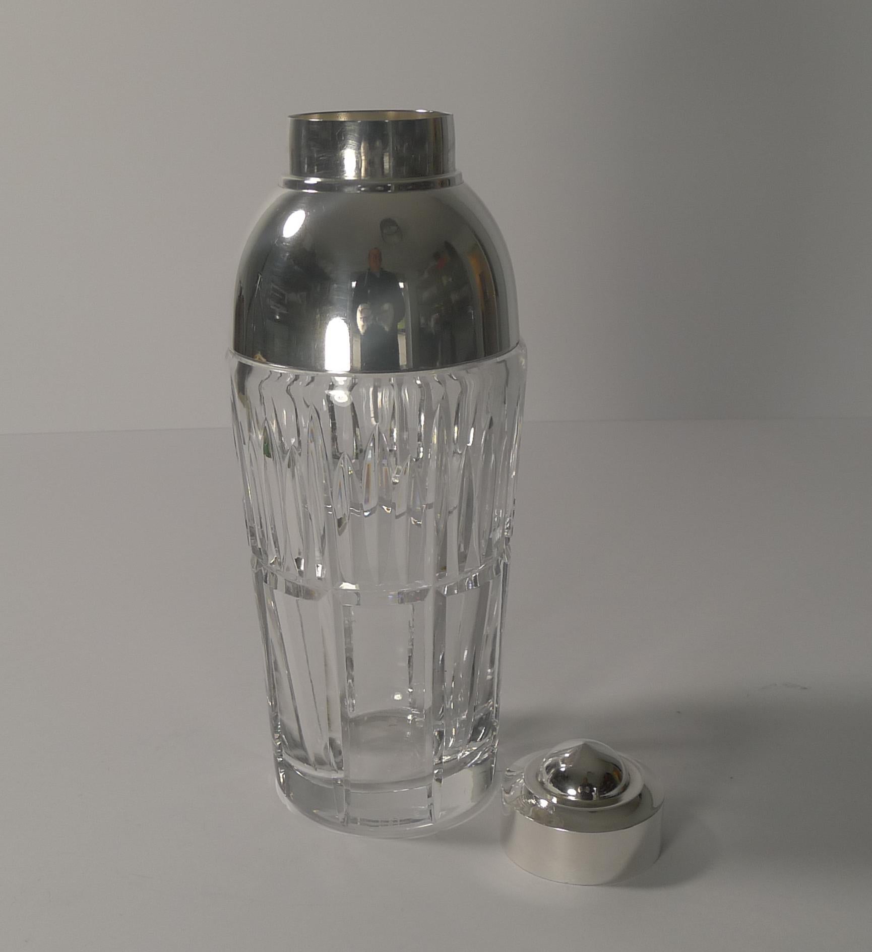 French Art Deco Crystal and Silver Plated Cocktail Shaker / Set by St. Medard In Good Condition In Bath, GB