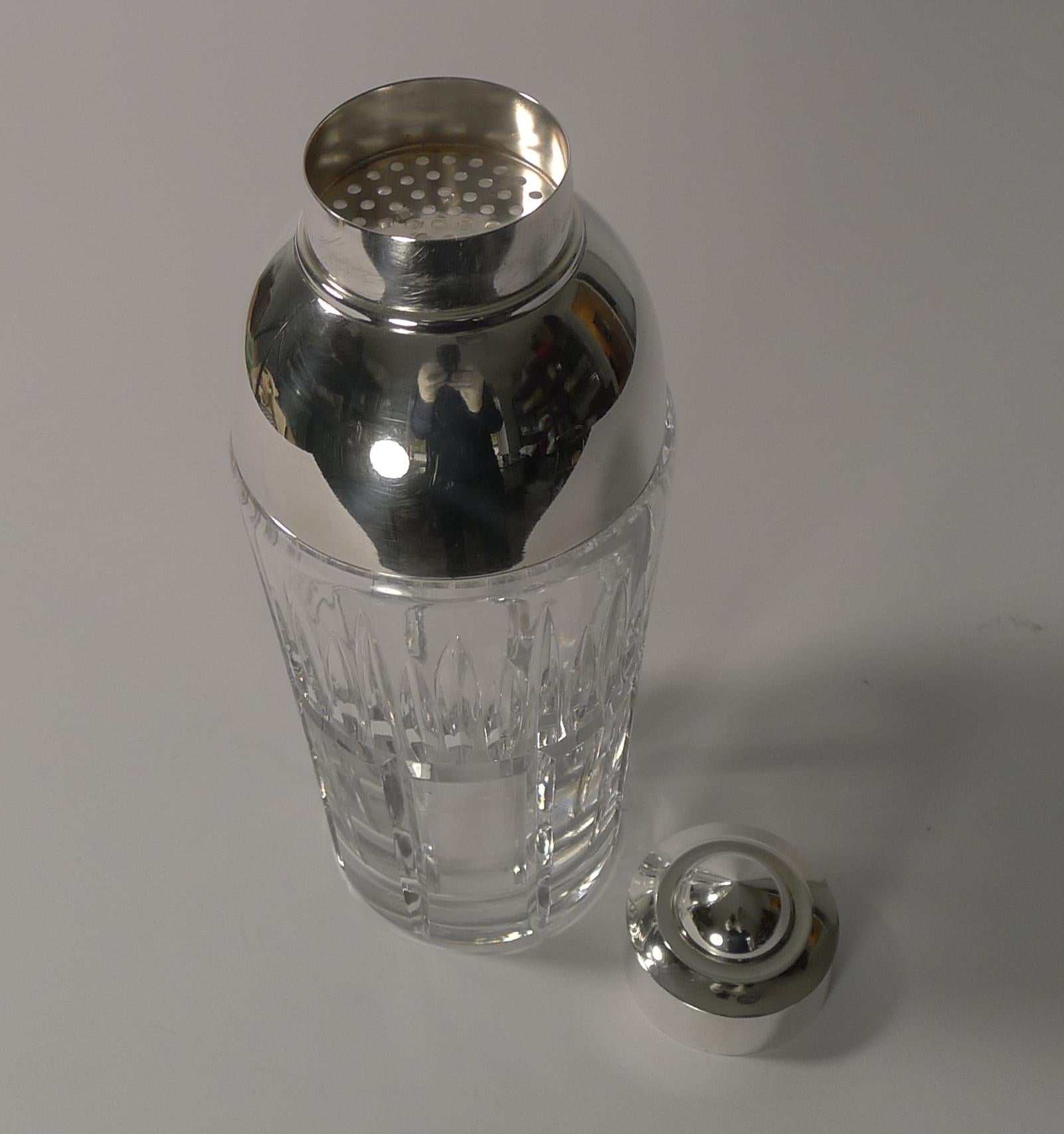 20th Century French Art Deco Crystal and Silver Plated Cocktail Shaker / Set by St. Medard