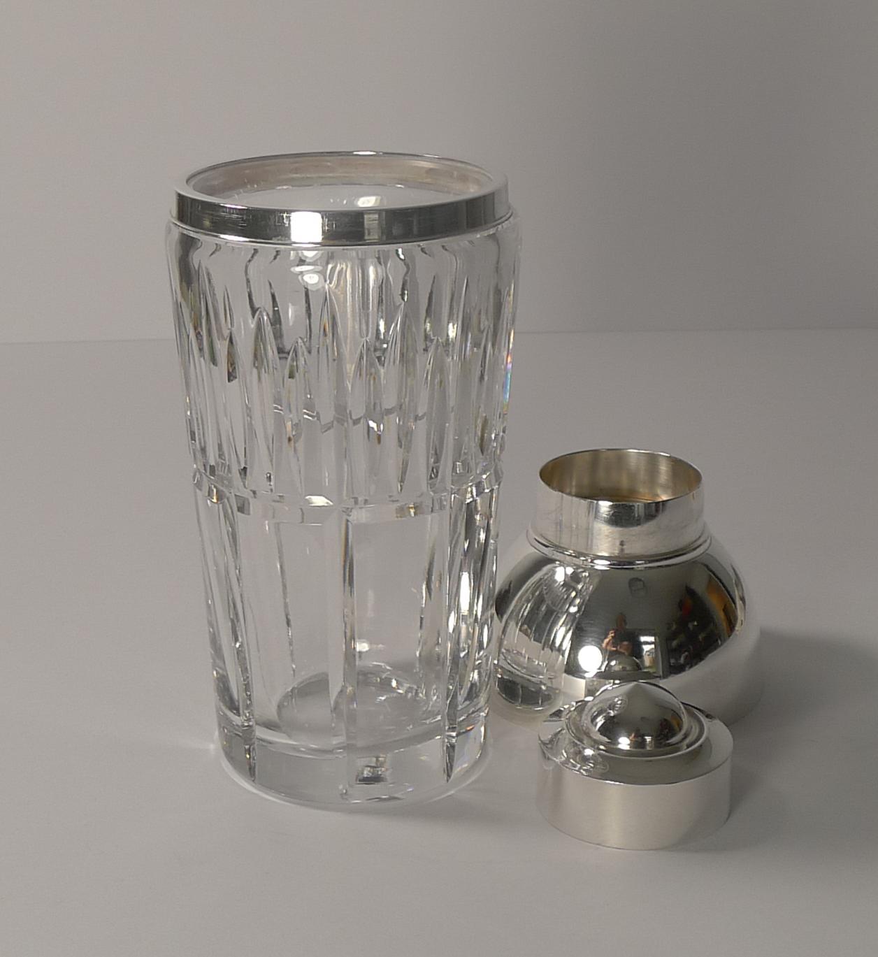 French Art Deco Crystal and Silver Plated Cocktail Shaker / Set by St. Medard 1