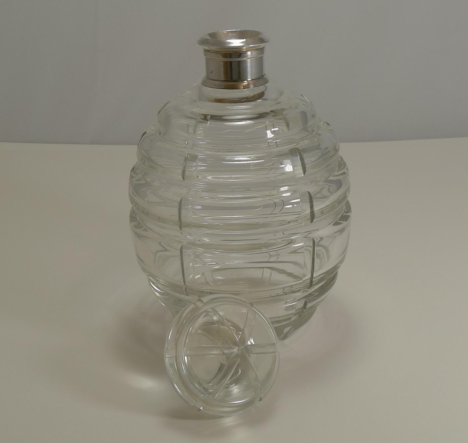 A stunning and unusual decanter made from Bohemian crystal etched on the underside 
