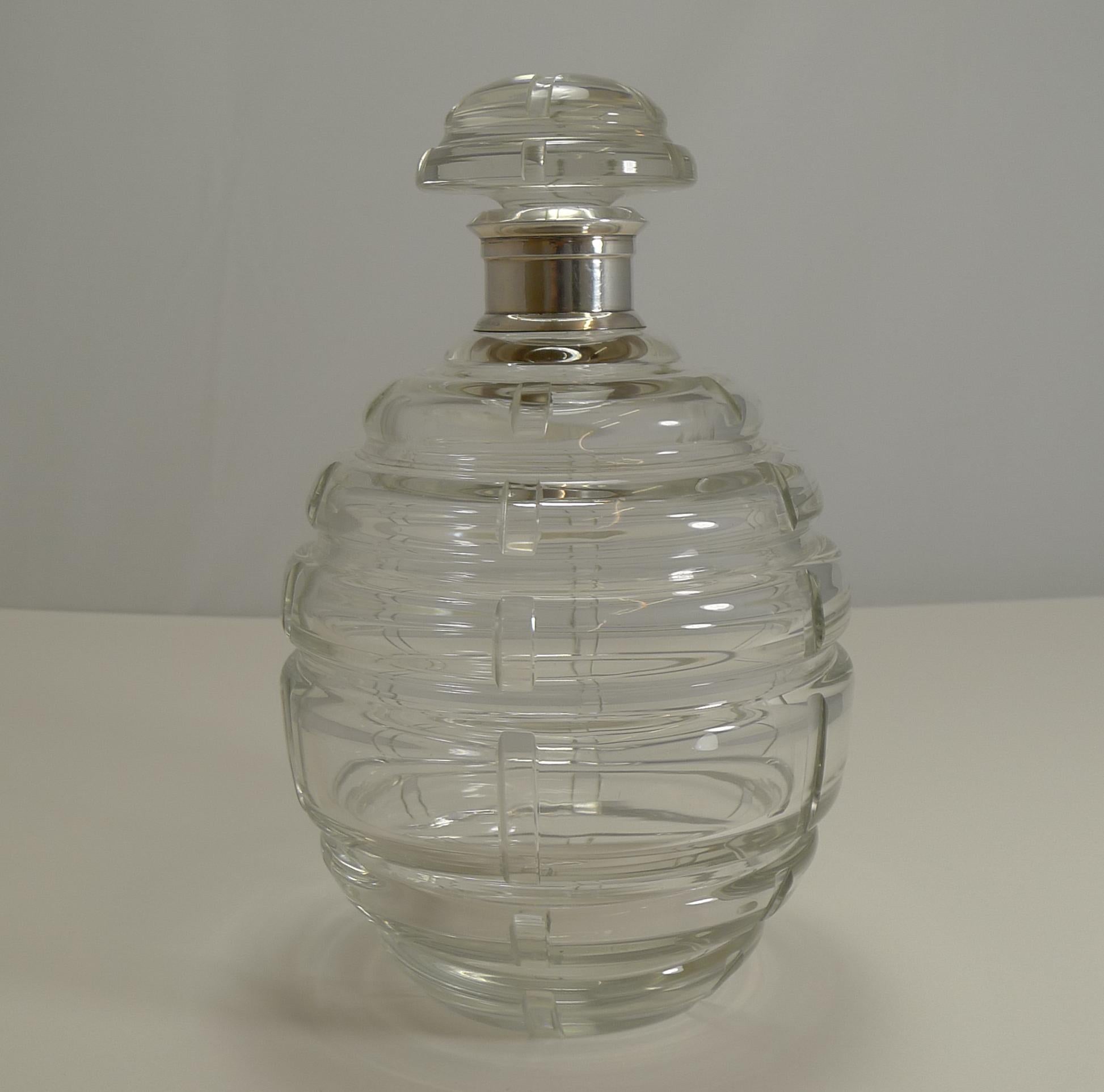 French Art Deco Crystal and Sterling Silver Decanter Signed Keller, Paris For Sale 3