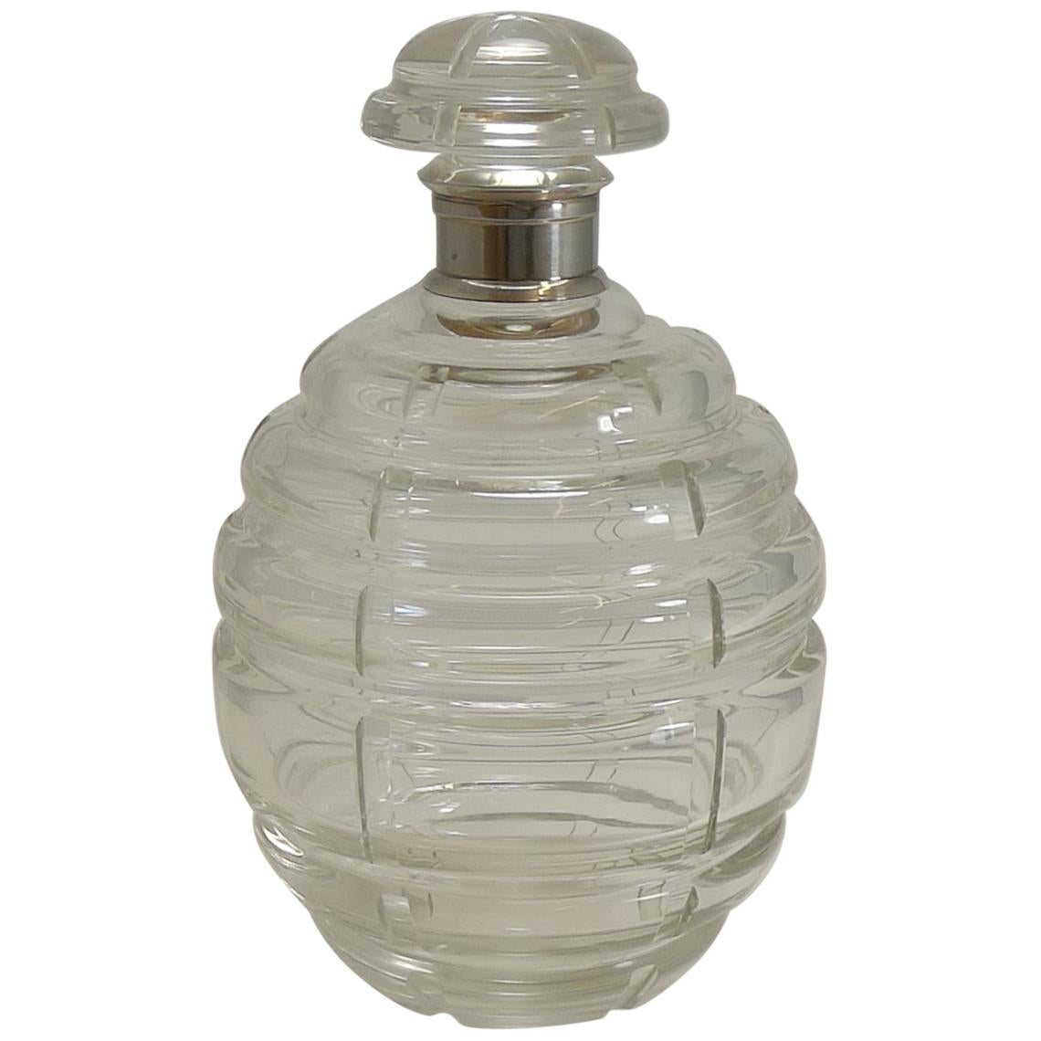 French Art Deco Crystal and Sterling Silver Decanter Signed Keller, Paris