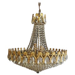 French Art Deco Crystal Bronze Eight-Light Chandelier, 1930s