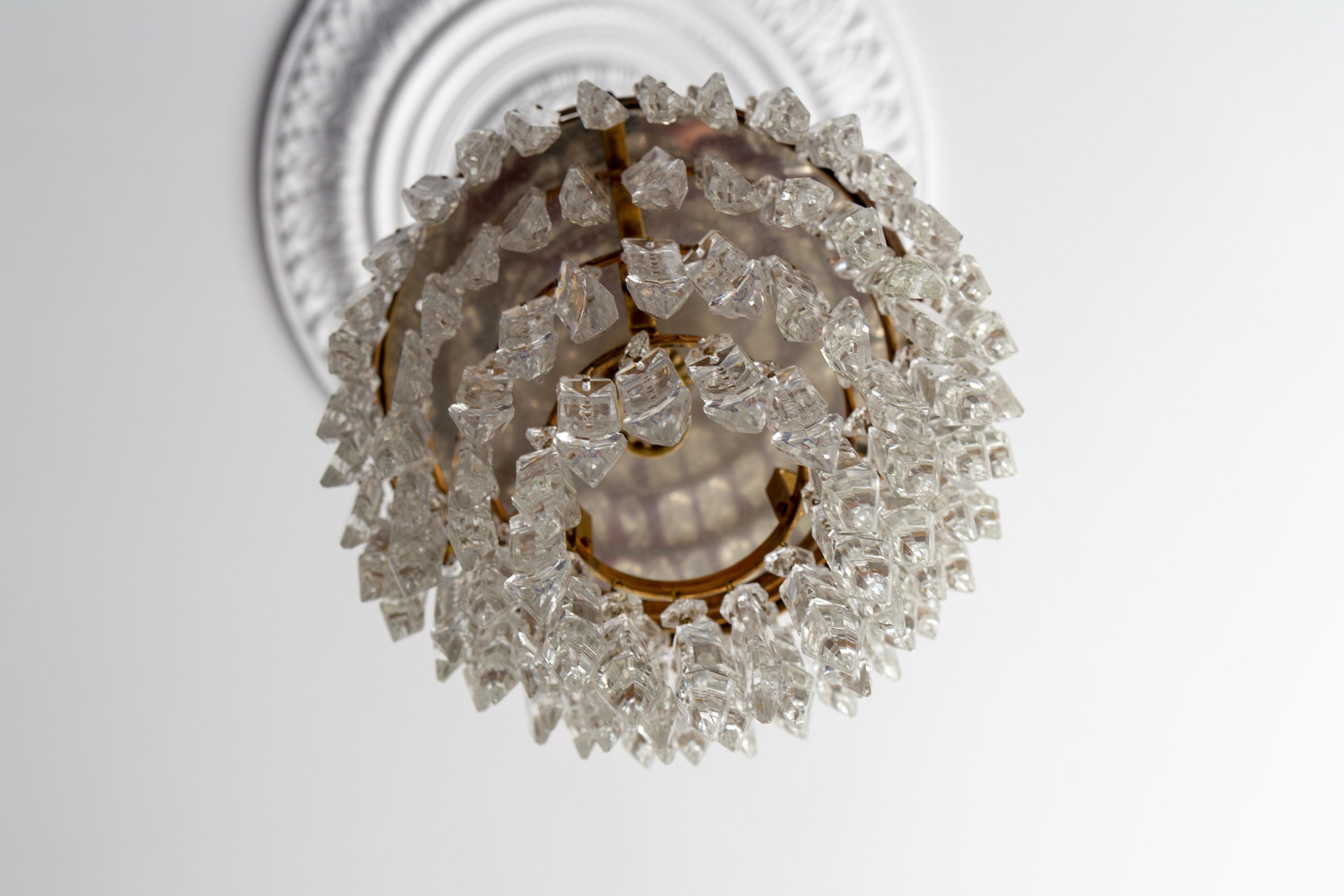 French Art Deco Crystal Glass and Brass Ceiling Light or Flush Mount, 1930s 5