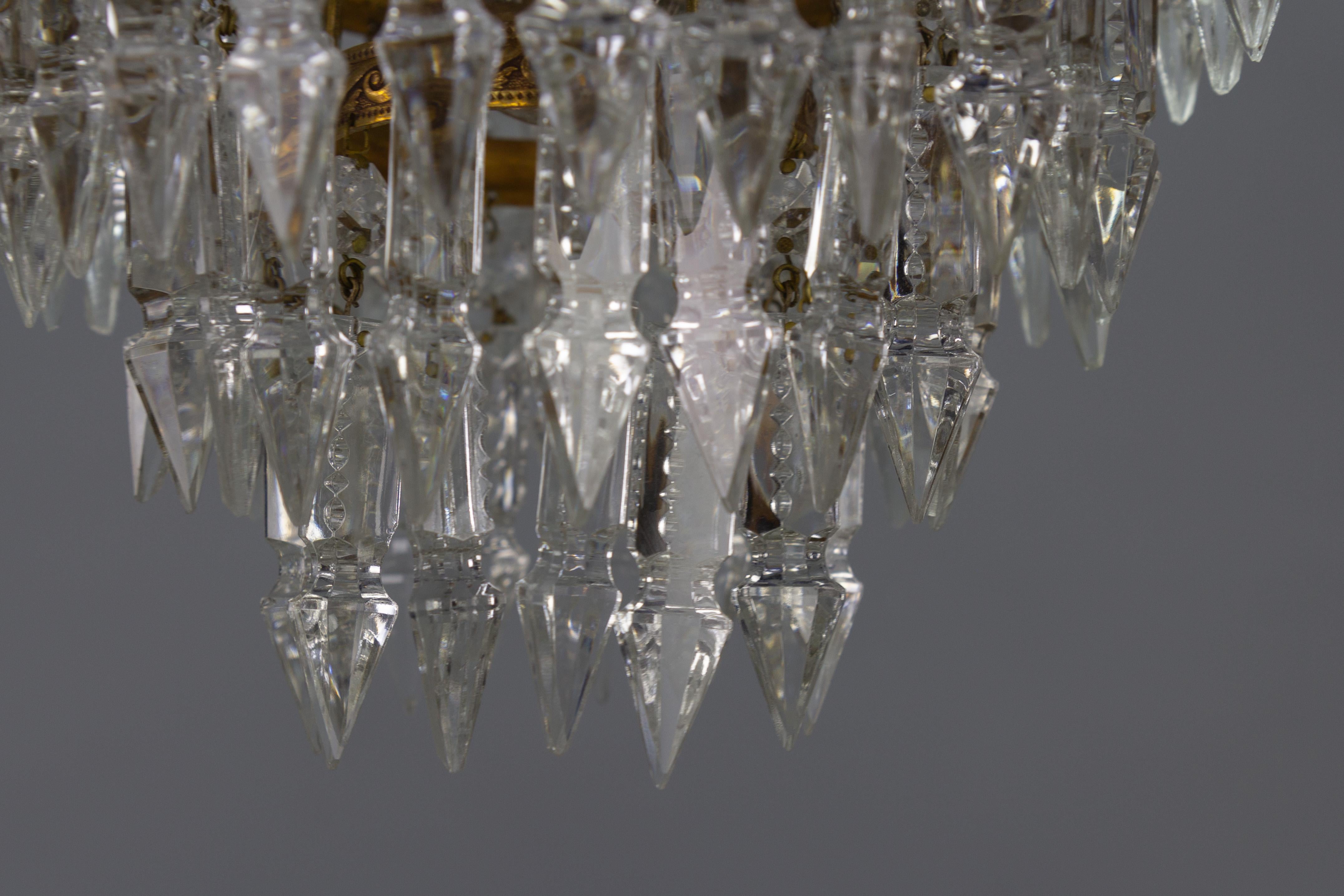 French Art Deco Crystal Glass and Brass Ceiling Light or Flush Mount, 1930s 7