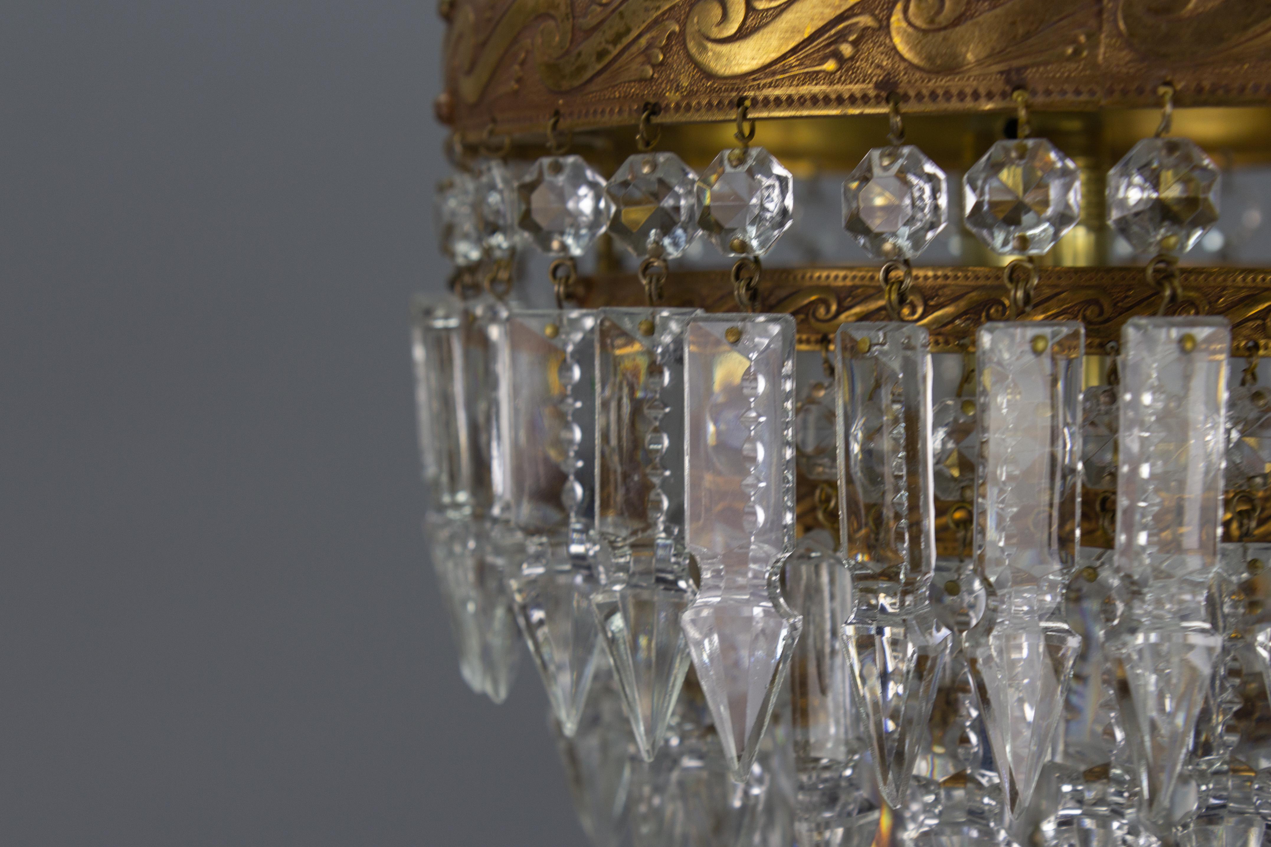 French Art Deco Crystal Glass and Brass Ceiling Light or Flush Mount, 1930s 8